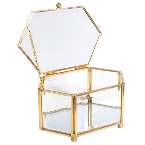 diamond shaped glass and metal box|Home Details Hexagon Glass Keepsake Box .